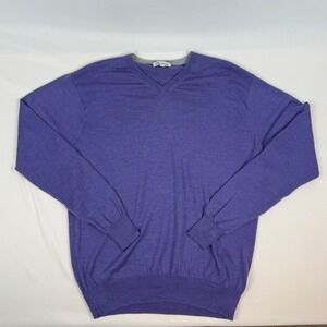 Peter Millar Mens V Neck Sweater Purple Merino Wool Silk Blend Size L